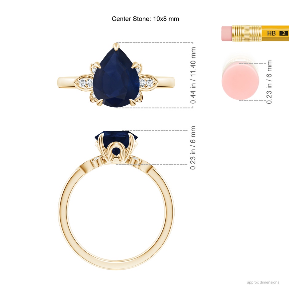 10x8mm A Nature-Inspired Pear-Shaped Blue Sapphire Engagement Ring in Yellow Gold ruler