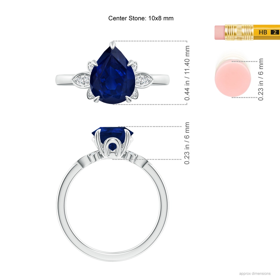 10x8mm AA Nature-Inspired Pear-Shaped Blue Sapphire Engagement Ring in P950 Platinum ruler