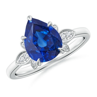 10x8mm AAA Nature-Inspired Pear-Shaped Blue Sapphire Engagement Ring in P950 Platinum