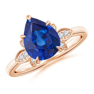 10x8mm AAA Nature-Inspired Pear-Shaped Blue Sapphire Engagement Ring in Rose Gold