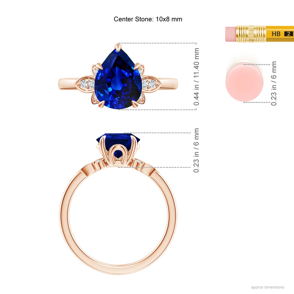 10x8mm Lab-Grown Nature-Inspired Pear-Shaped Blue Sapphire Engagement Ring in 18K Rose Gold ruler