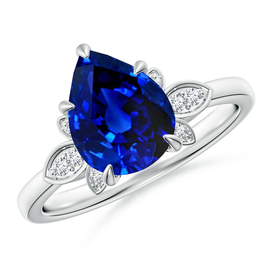 10x8mm Lab-Grown Nature-Inspired Pear-Shaped Blue Sapphire Engagement Ring in 18K White Gold 