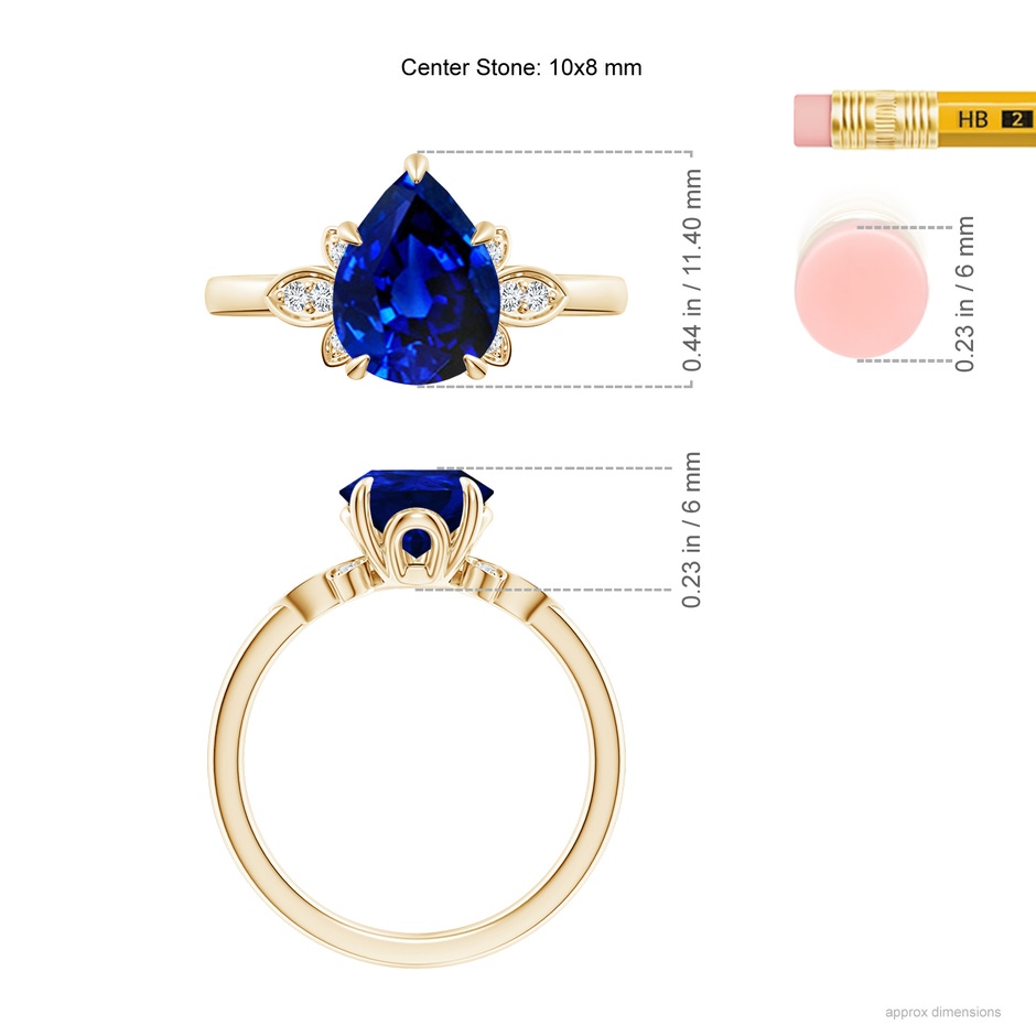 10x8mm Lab-Grown Nature-Inspired Pear-Shaped Blue Sapphire Engagement Ring in 18K Yellow Gold ruler