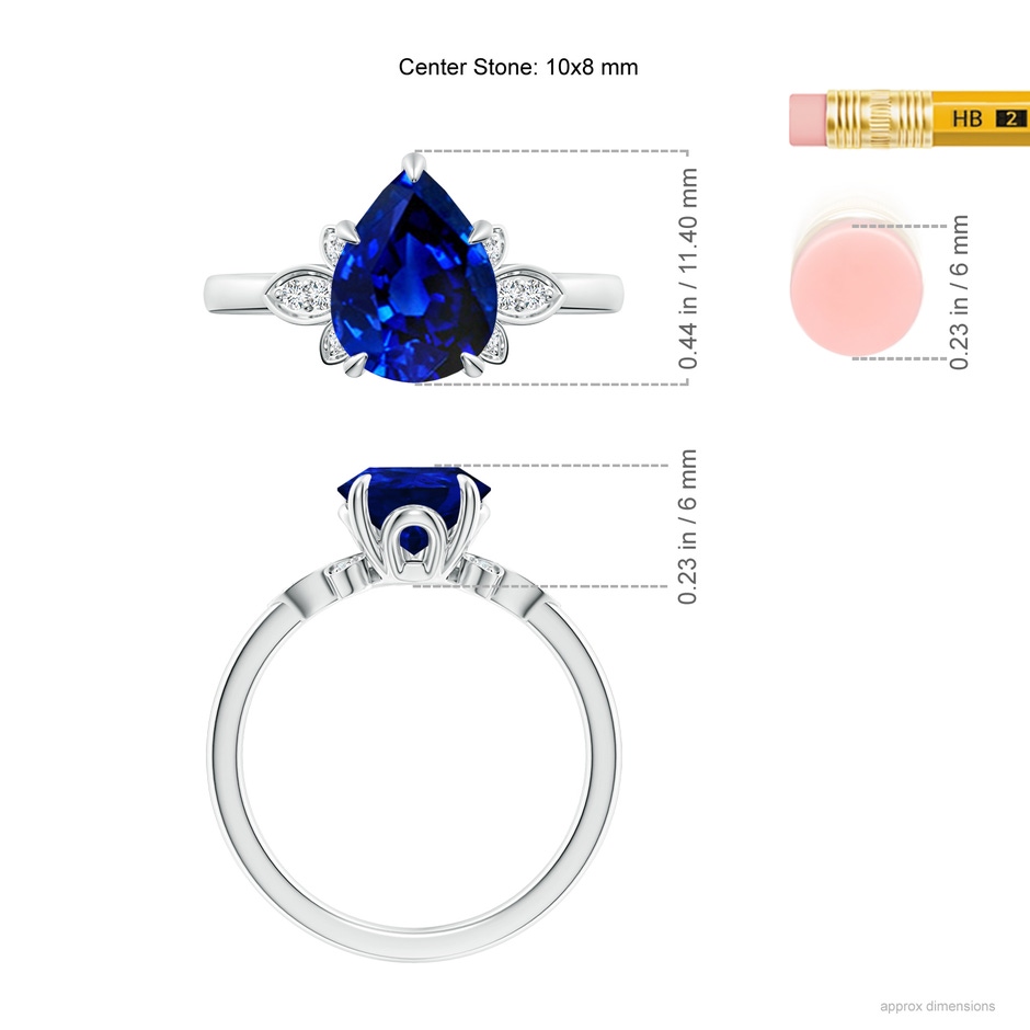 10x8mm Lab-Grown Nature-Inspired Pear-Shaped Blue Sapphire Engagement Ring in P950 Platinum ruler