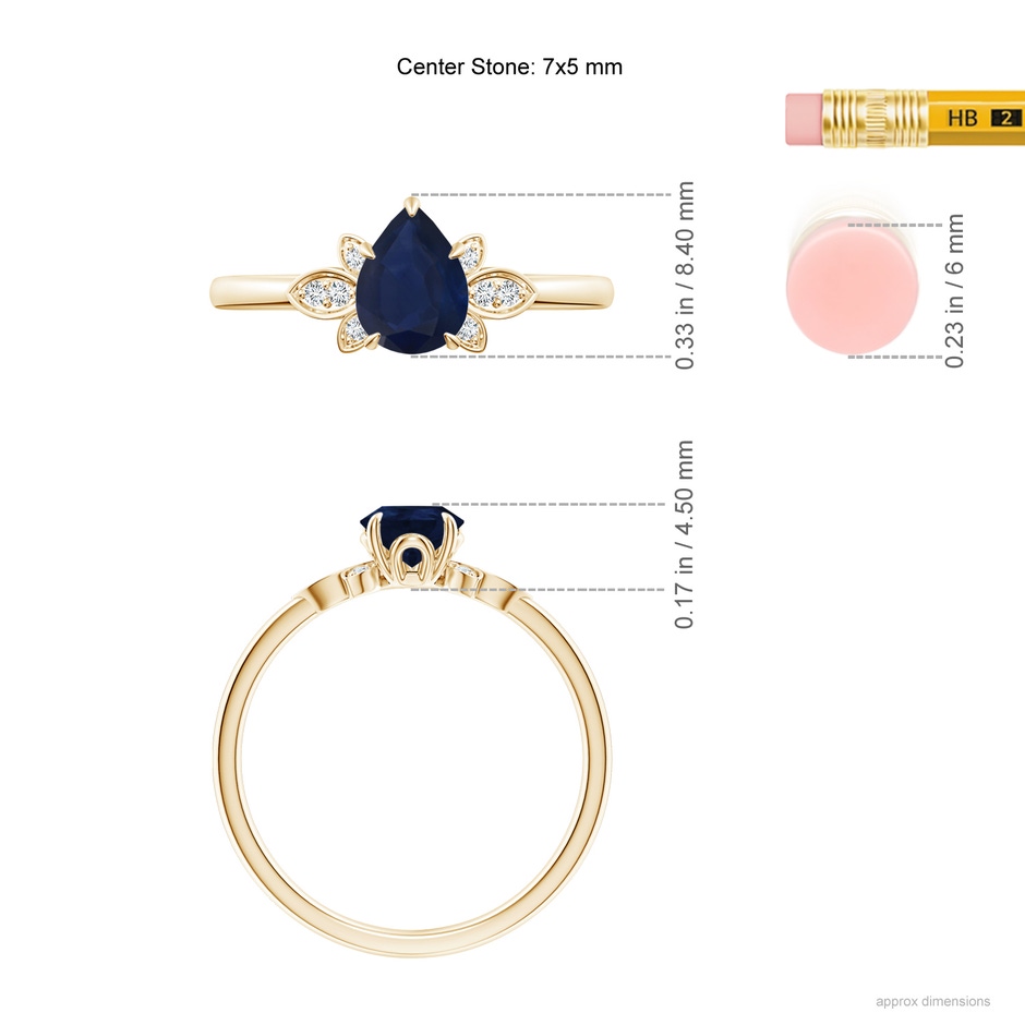 7x5mm A Nature-Inspired Pear-Shaped Blue Sapphire Engagement Ring in Yellow Gold ruler