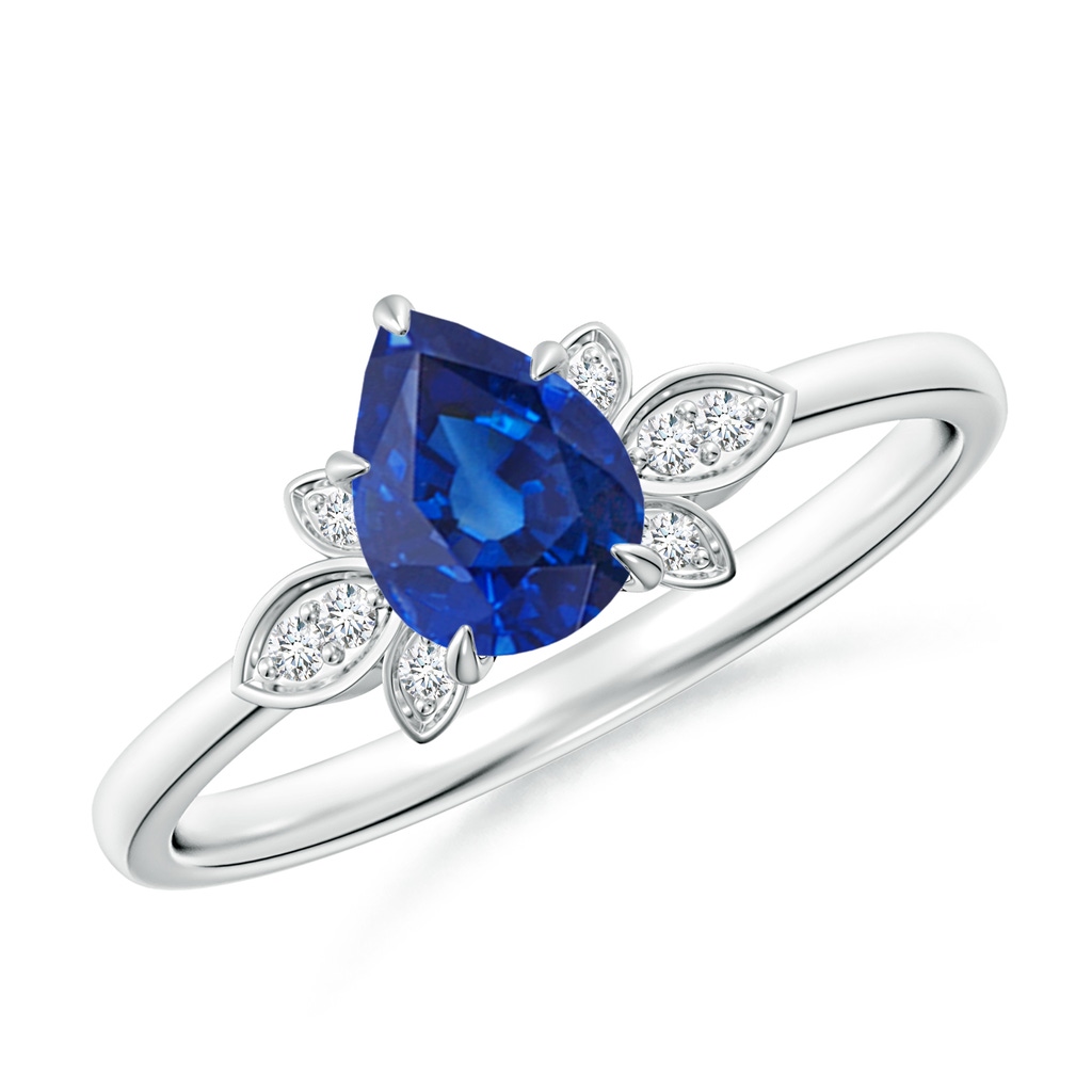 7x5mm AAA Nature-Inspired Pear-Shaped Blue Sapphire Engagement Ring in 18K White Gold