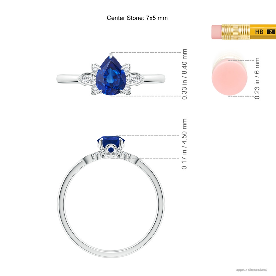 7x5mm AAA Nature-Inspired Pear-Shaped Blue Sapphire Engagement Ring in 18K White Gold ruler