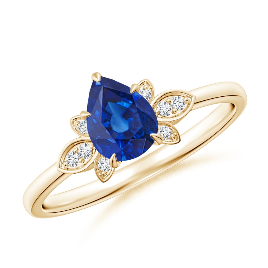 7x5mm AAA Nature-Inspired Pear-Shaped Blue Sapphire Engagement Ring in Yellow Gold 