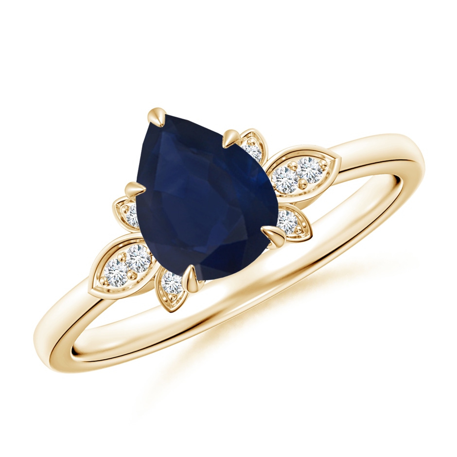 8x6mm A Nature-Inspired Pear-Shaped Blue Sapphire Engagement Ring in Yellow Gold 