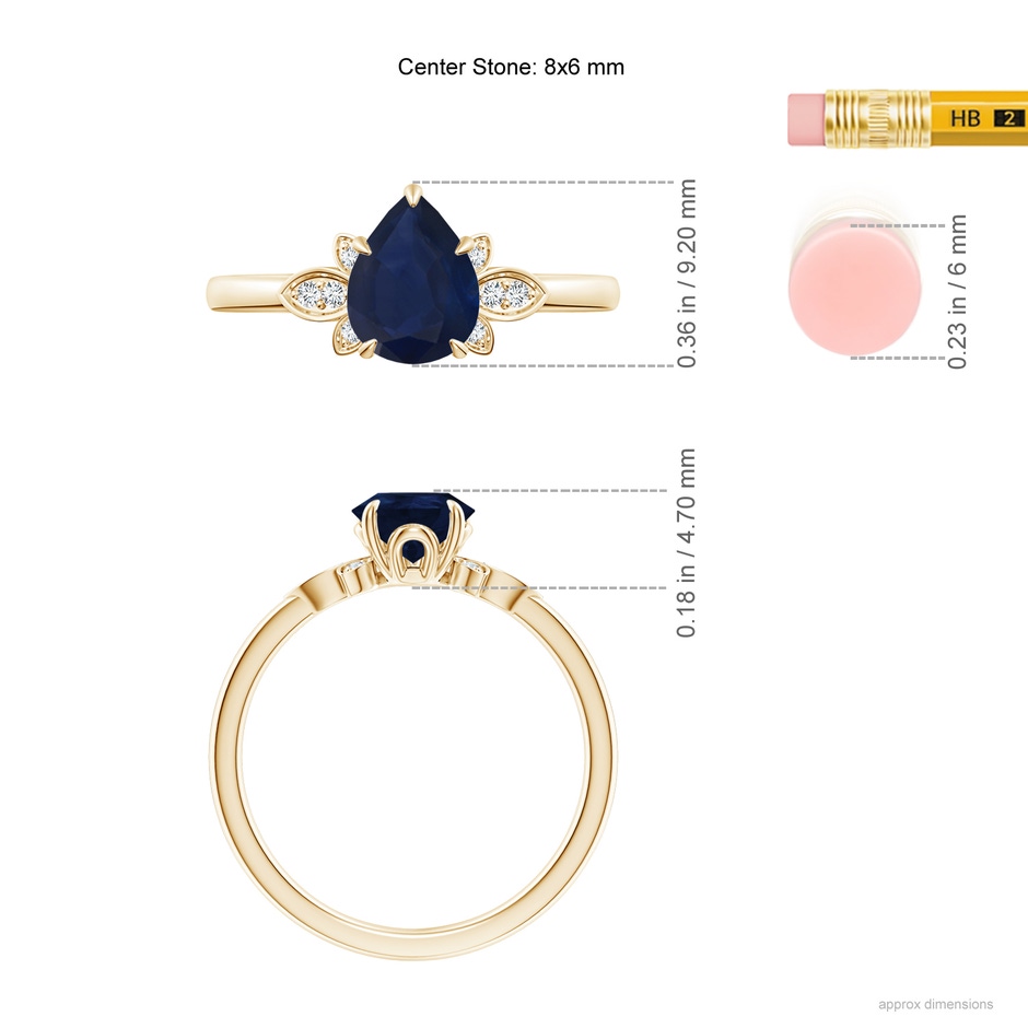 8x6mm A Nature-Inspired Pear-Shaped Blue Sapphire Engagement Ring in Yellow Gold ruler