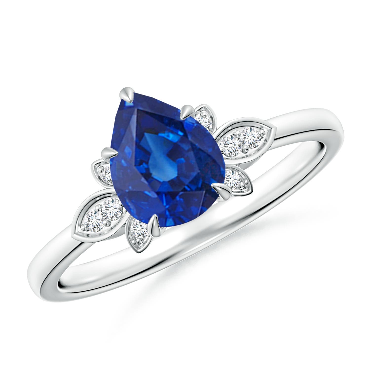 8x6mm AAA Nature-Inspired Pear-Shaped Blue Sapphire Engagement Ring in P950 Platinum