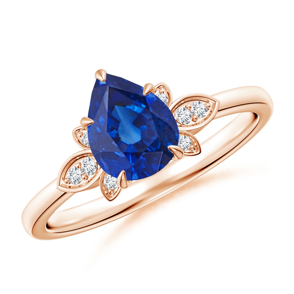 8x6mm AAA Nature-Inspired Pear-Shaped Blue Sapphire Engagement Ring in Rose Gold 