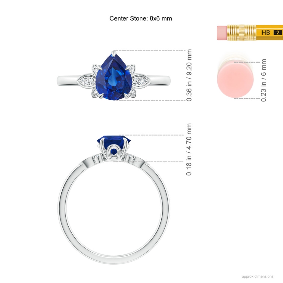 8x6mm AAA Nature-Inspired Pear-Shaped Blue Sapphire Engagement Ring in White Gold ruler