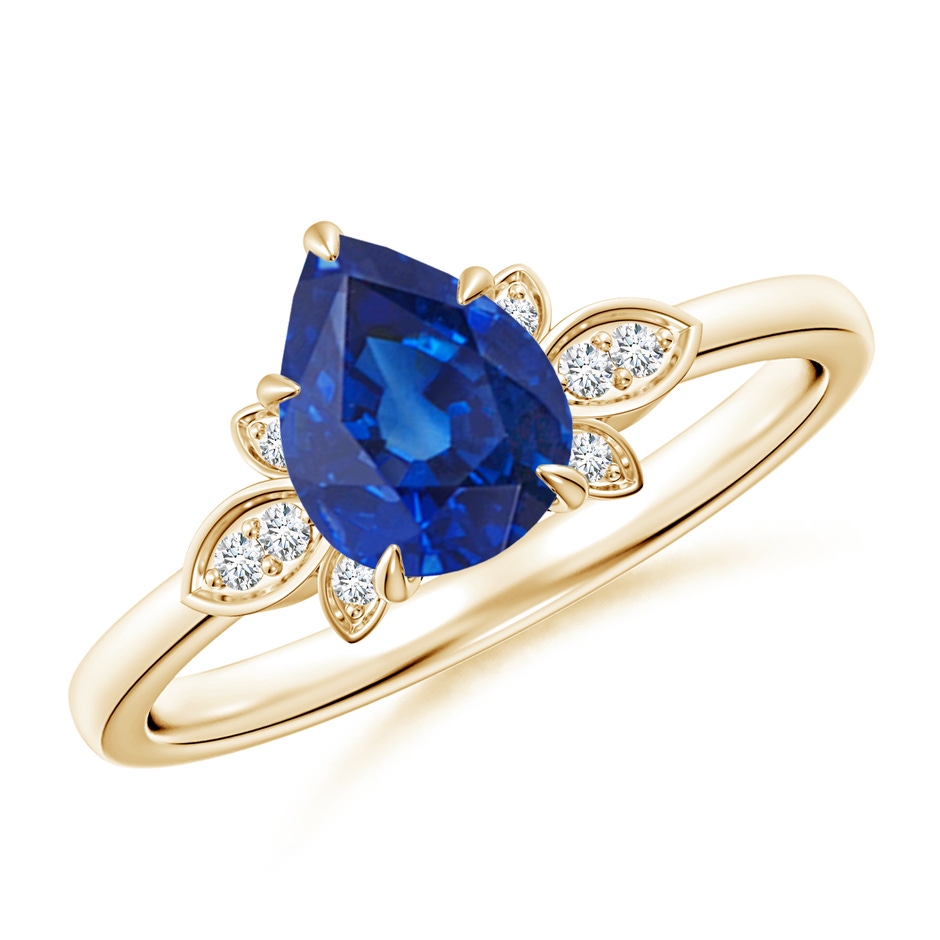 8x6mm AAA Nature-Inspired Pear-Shaped Blue Sapphire Engagement Ring in Yellow Gold 