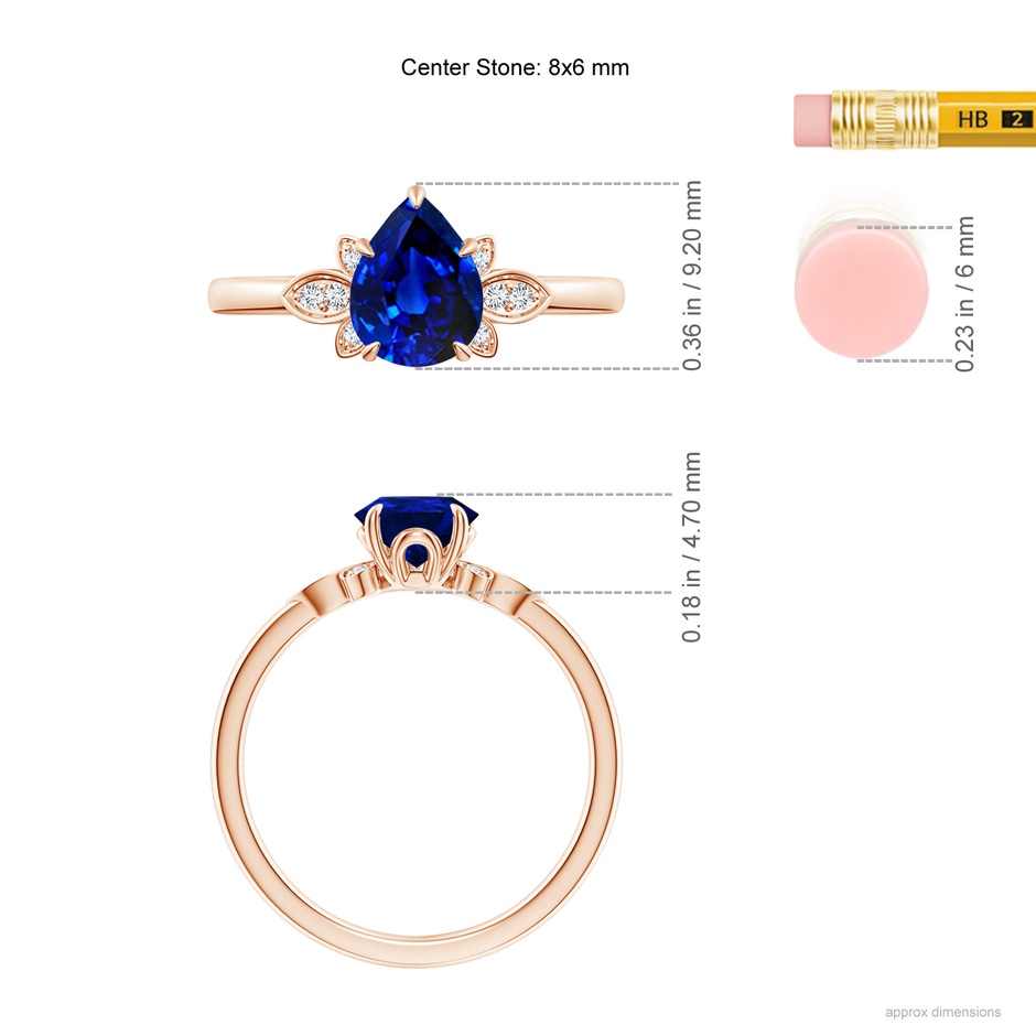 8x6mm AAAA Nature-Inspired Pear-Shaped Blue Sapphire Engagement Ring in Rose Gold ruler