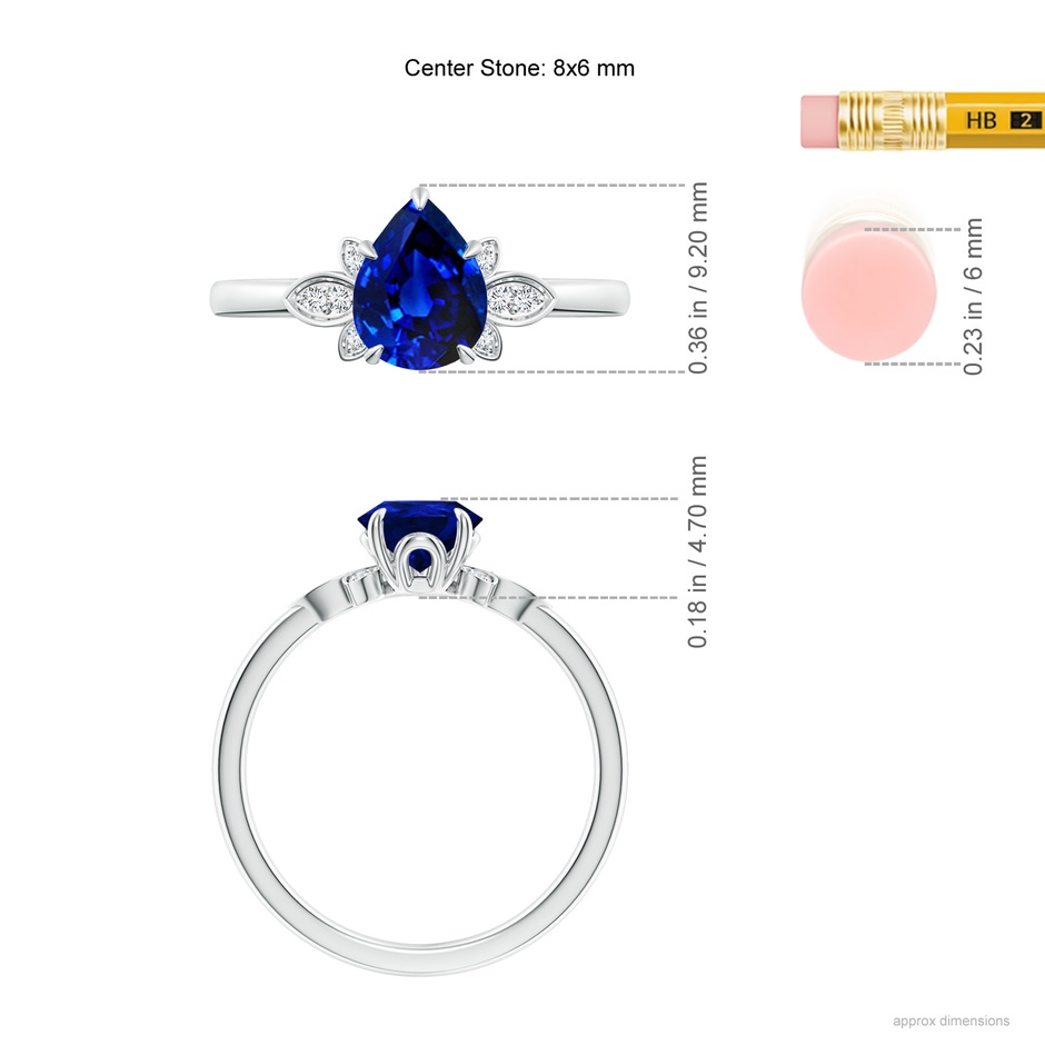 8x6mm AAAA Nature-Inspired Pear-Shaped Blue Sapphire Engagement Ring in White Gold ruler
