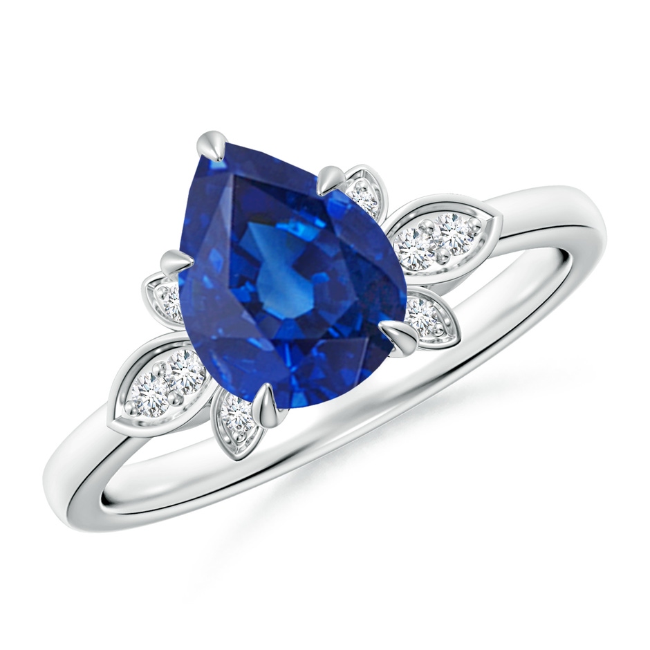 9x7mm AAA Nature-Inspired Pear-Shaped Blue Sapphire Engagement Ring in White Gold 