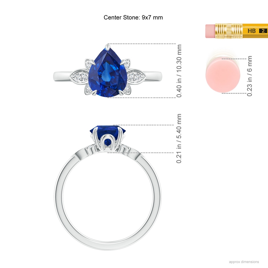 9x7mm AAA Nature-Inspired Pear-Shaped Blue Sapphire Engagement Ring in White Gold ruler