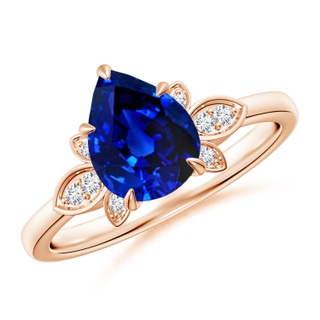 9x7mm AAAA Nature-Inspired Pear-Shaped Blue Sapphire Engagement Ring in Rose Gold