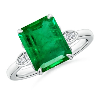 10x8mm AAA Nature-Inspired Emerald-Cut Emerald Engagement Ring in P950 Platinum