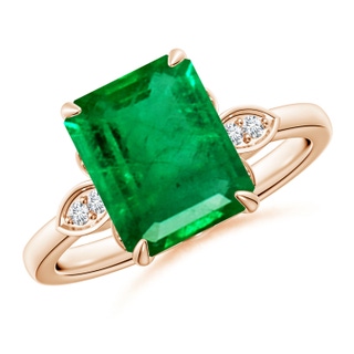 10x8mm AAA Nature-Inspired Emerald-Cut Emerald Engagement Ring in Rose Gold