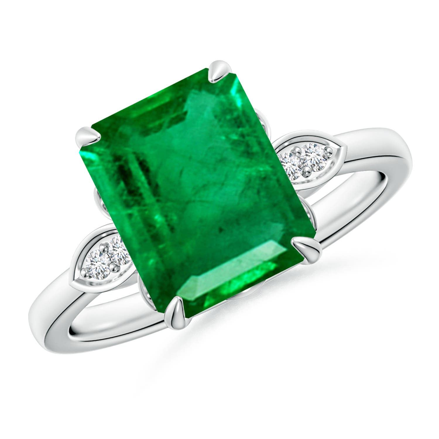 10x8mm AAA Nature-Inspired Emerald-Cut Emerald Engagement Ring in White Gold
