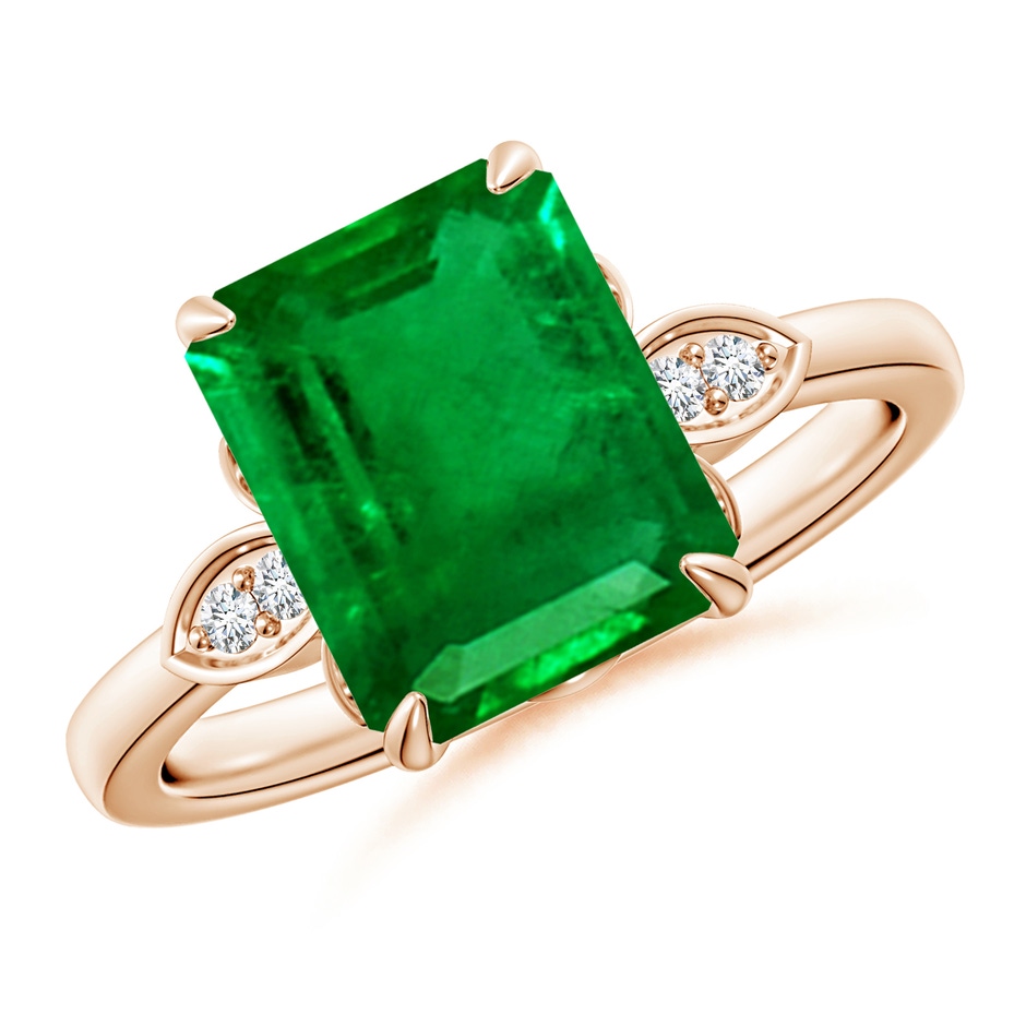 10x8mm AAAA Nature-Inspired Emerald-Cut Emerald Engagement Ring in Rose Gold 
