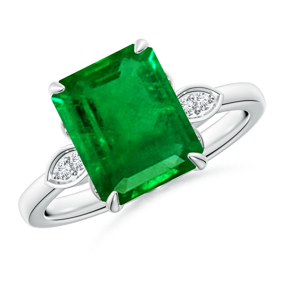 10x8mm AAAA Nature-Inspired Emerald-Cut Emerald Engagement Ring in White Gold 