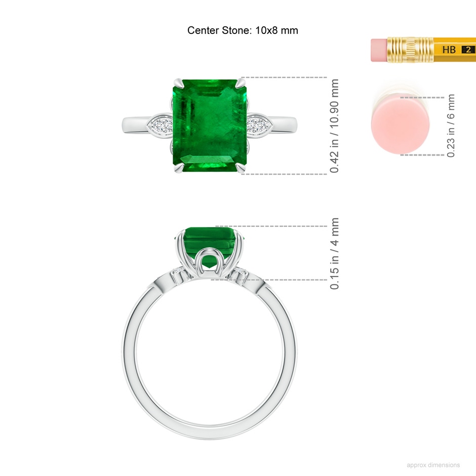 10x8mm AAAA Nature-Inspired Emerald-Cut Emerald Engagement Ring in White Gold ruler