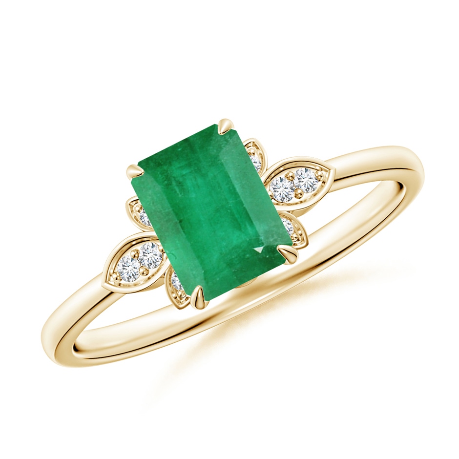 7x5mm A Nature-Inspired Emerald-Cut Emerald Engagement Ring in Yellow Gold 