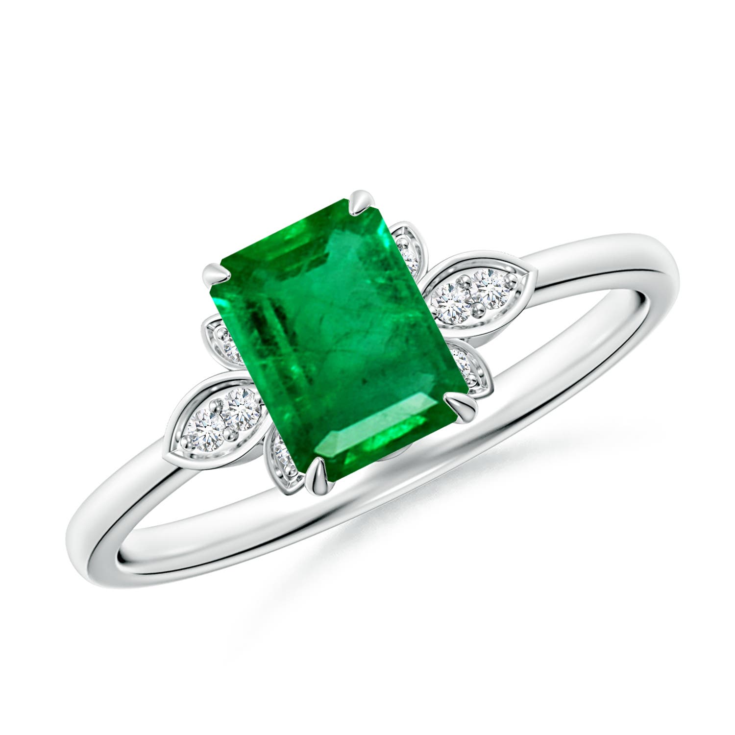 7x5mm AAA Nature-Inspired Emerald-Cut Emerald Engagement Ring in 18CT White Gold