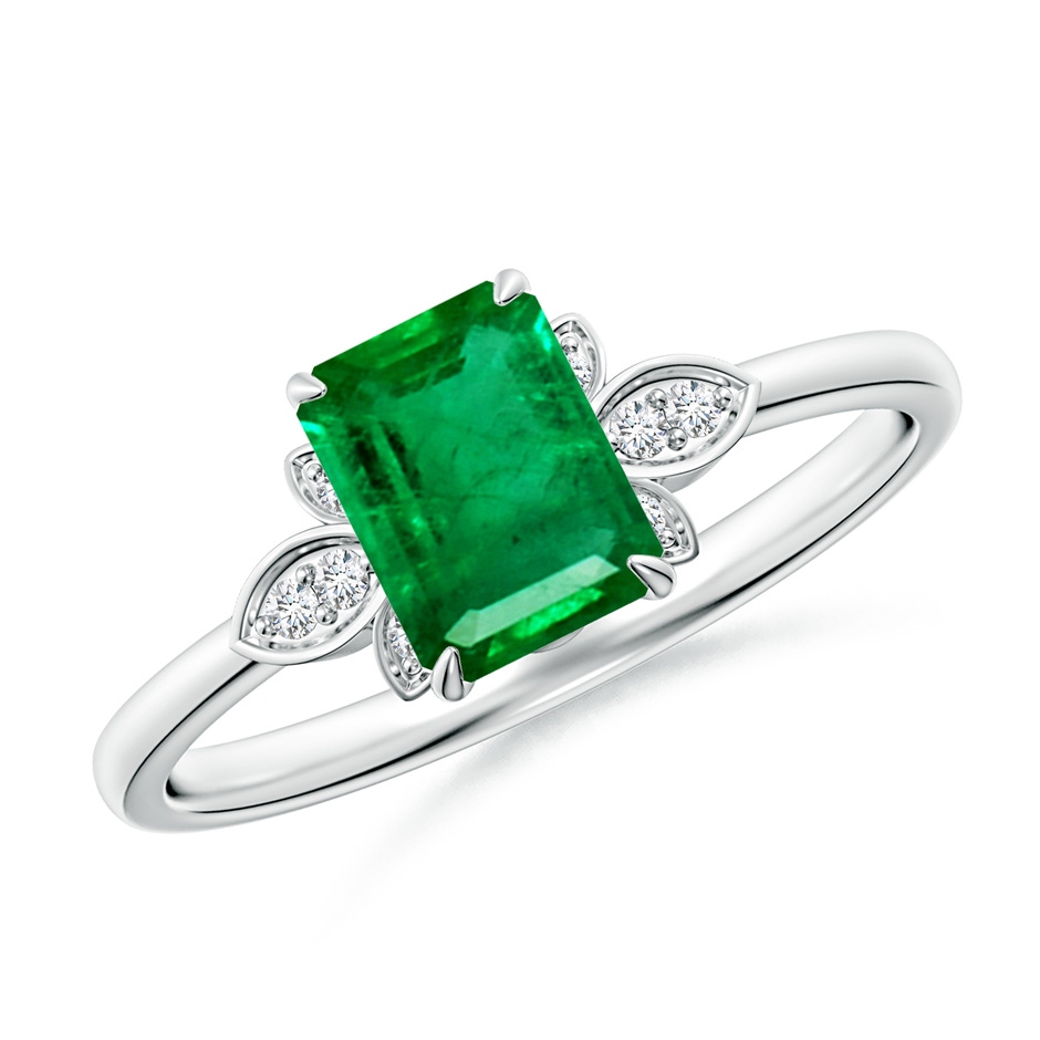 7x5mm AAA Nature-Inspired Emerald-Cut Emerald Engagement Ring in White Gold 