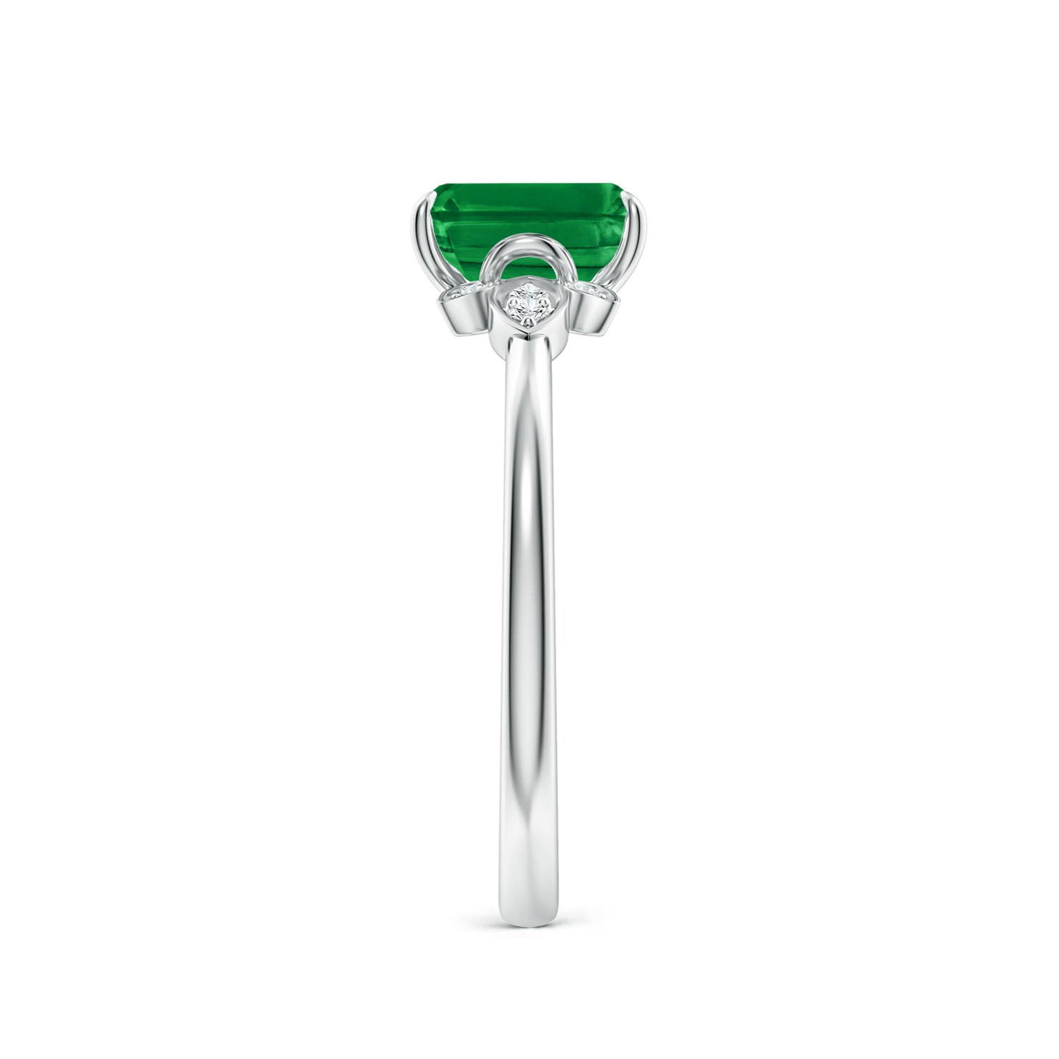 7x5mm AAA Nature-Inspired Emerald-Cut Emerald Engagement Ring in White Gold - side 3