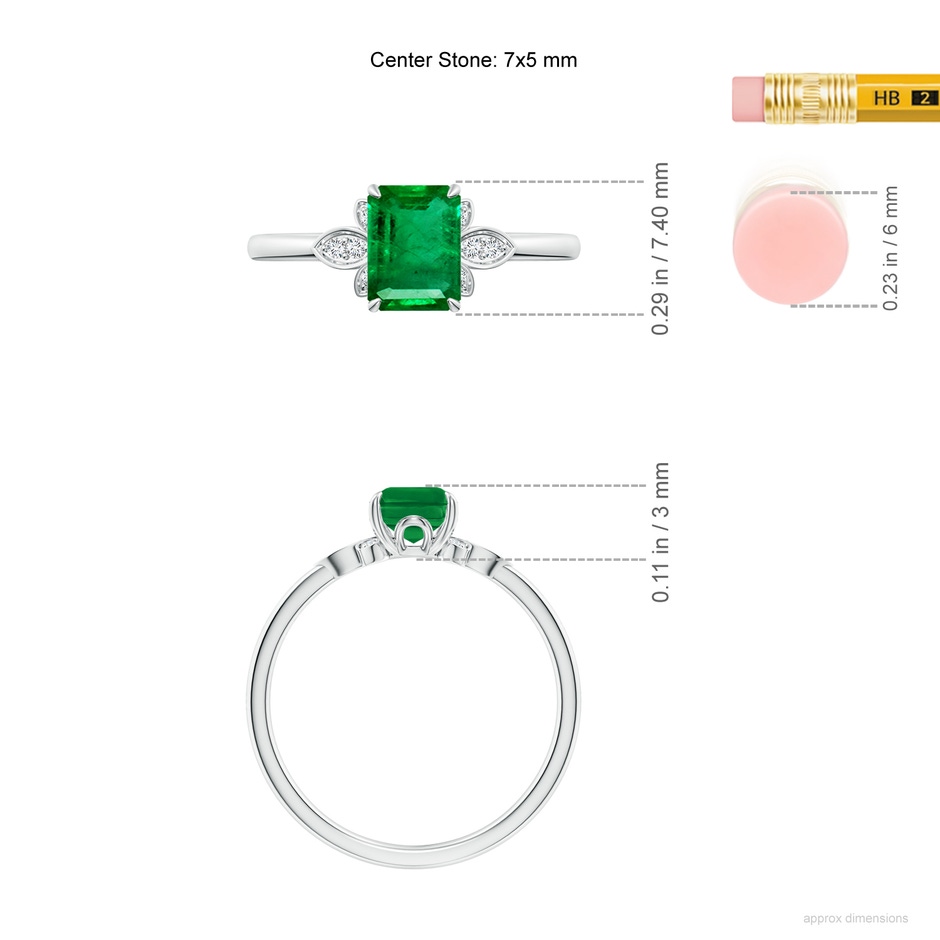 7x5mm AAA Nature-Inspired Emerald-Cut Emerald Engagement Ring in White Gold ruler