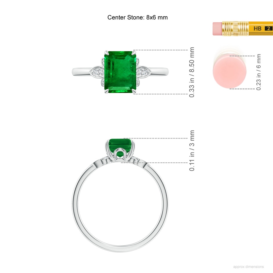 8x6mm AAAA Nature-Inspired Emerald-Cut Emerald Engagement Ring in P950 Platinum ruler