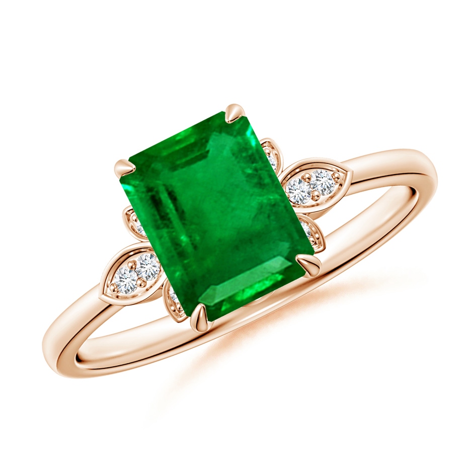 8x6mm AAAA Nature-Inspired Emerald-Cut Emerald Engagement Ring in Rose Gold 
