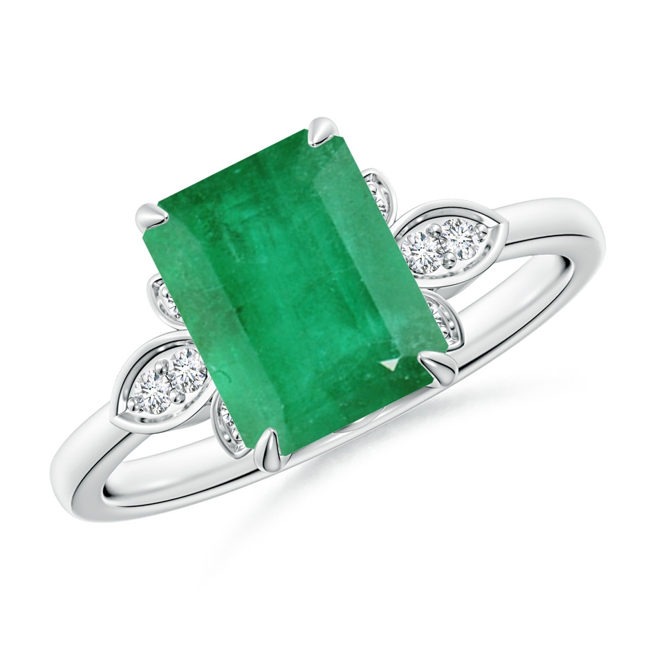 9x7mm A Nature-Inspired Emerald-Cut Emerald Engagement Ring in P950 Platinum 