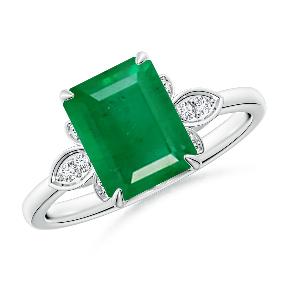 9x7mm AA Nature-Inspired Emerald-Cut Emerald Engagement Ring in White Gold 