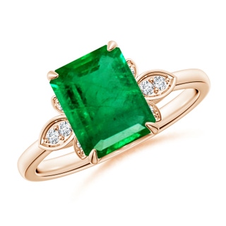 9x7mm AAA Nature-Inspired Emerald-Cut Emerald Engagement Ring in 10K Rose Gold