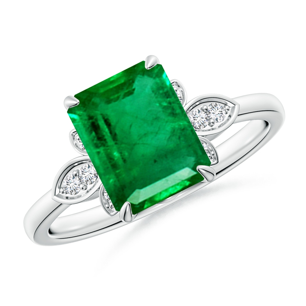 9x7mm AAA Nature-Inspired Emerald-Cut Emerald Engagement Ring in White Gold