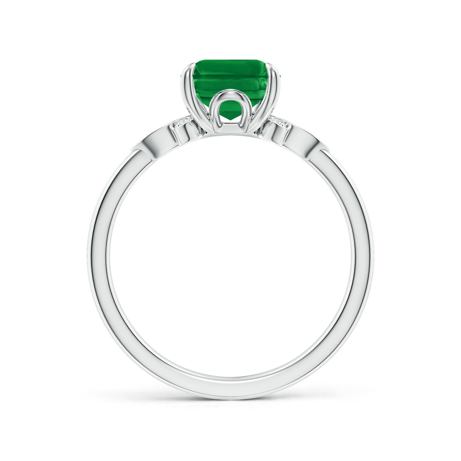 9x7mm AAA Nature-Inspired Emerald-Cut Emerald Engagement Ring in White Gold - side 2