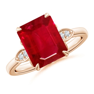 10x8mm AAA Nature-Inspired Emerald-Cut Ruby Engagement Ring in 9K Rose Gold