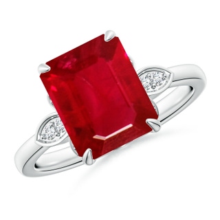 10x8mm AAA Nature-Inspired Emerald-Cut Ruby Engagement Ring in P950 Platinum