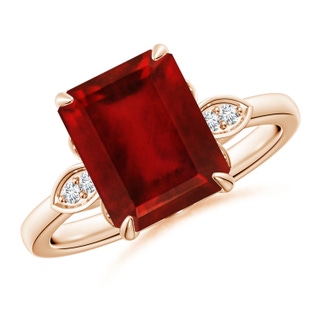 10x8mm AAAA Nature-Inspired Emerald-Cut Ruby Engagement Ring in 9K Rose Gold