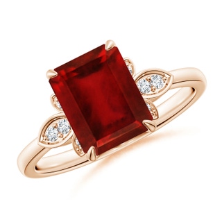 9x7mm AAAA Nature-Inspired Emerald-Cut Ruby Engagement Ring in Rose Gold