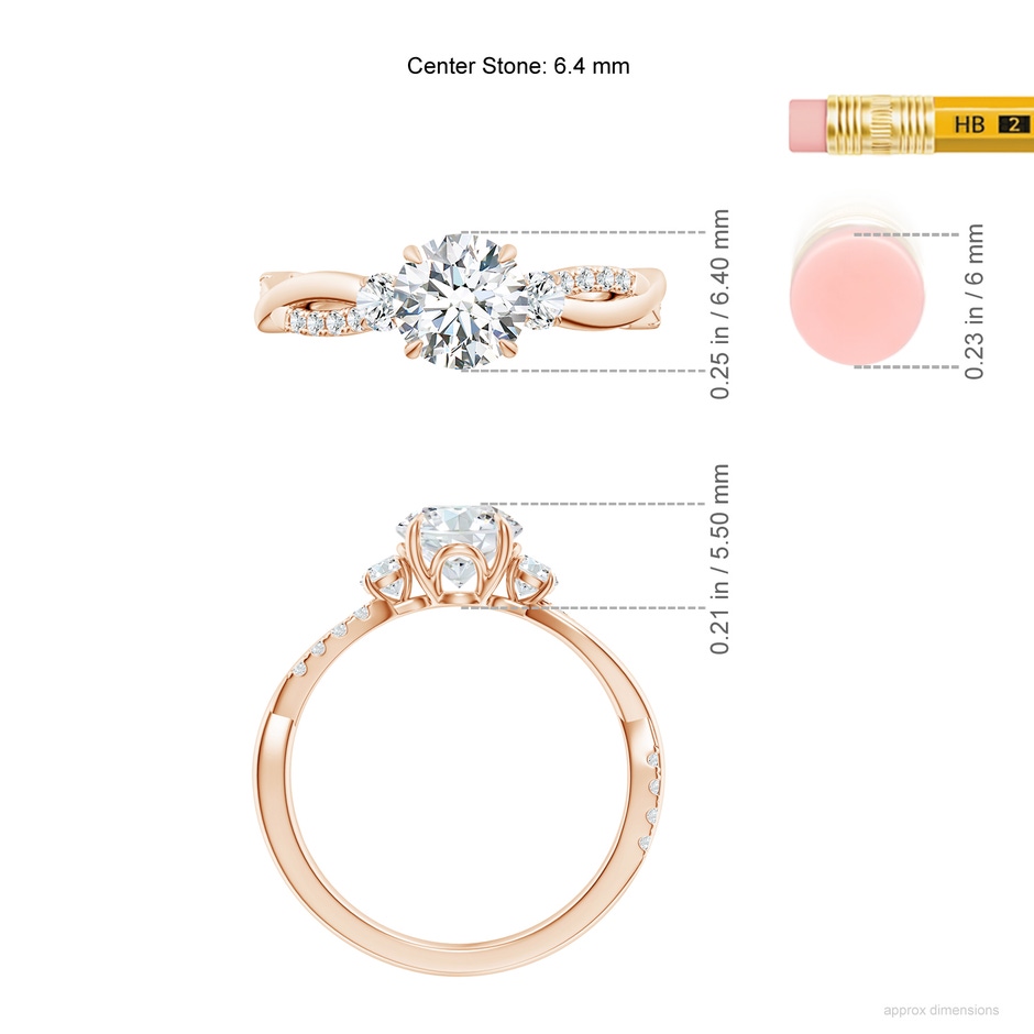 6.4mm GVS2 SR4540D-RGN-GVS2-6.4 in 9K Rose Gold ruler