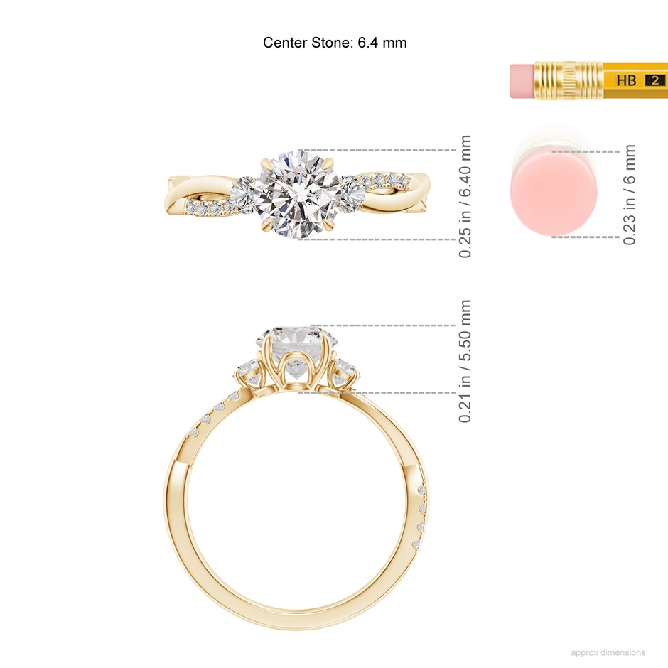 6.4mm IJI1I2 SR4540D-YG-IJI1I2-6.4 in Yellow Gold ruler