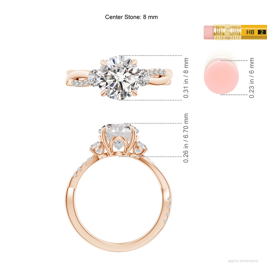 8mm IJI1I2 SR4540D-RG-IJI1I2-8 in Rose Gold ruler