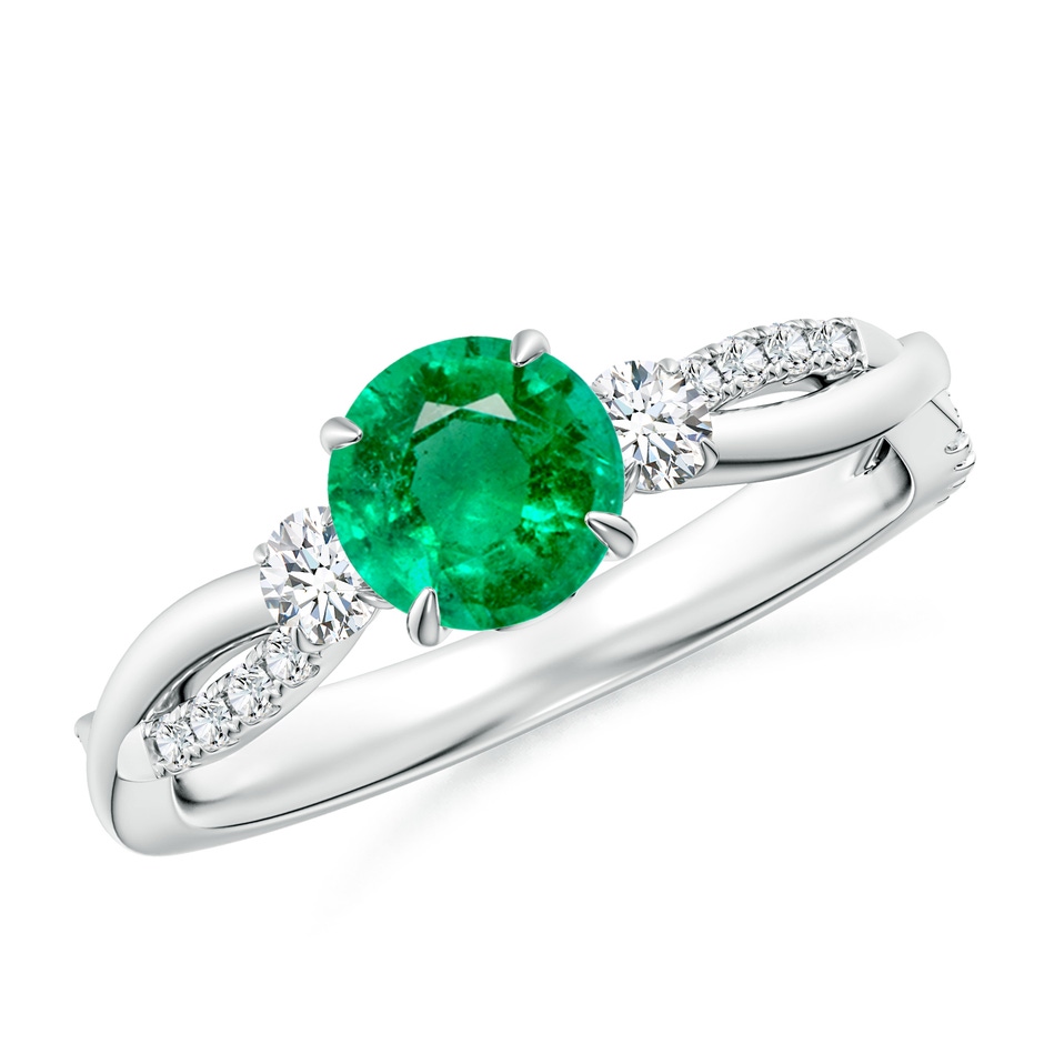 6mm AAA Three Stone Round Emerald & Diamond Engagement Ring in White Gold 