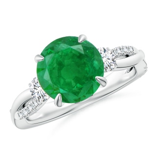 9mm AA Three Stone Round Emerald & Diamond Engagement Ring in P950 Platinum